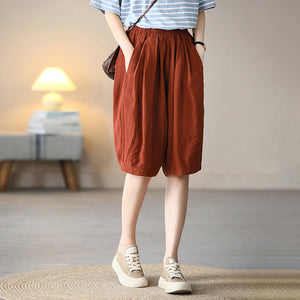 Quần baggy lửng linen lưng thun một màu hai túi chéo  - NU7076