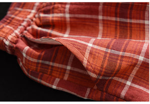 Quần sooc linen sọc caro lưng thun dây rút  - NU7069