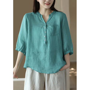 Áo sơ mi linen ngắn tay cổ V một túi vuông - NU8626
