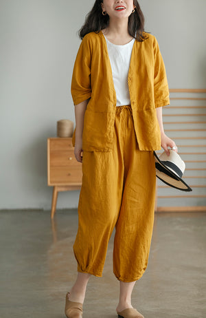 Quần baggy linen lưng thun túi tròn - NU5589