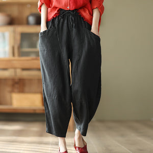 Quần baggy linen lưng thun dây rút ống rộng hai túi chéo - NU6865