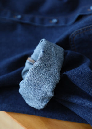 Áo sơ mi denim dài tay cổ đức form dài ba túi kiểu - NU8146