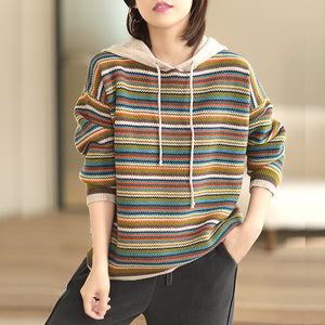Áo hoodies len dệt kim dài tay kẻ sọc sắc màu - NU8120
