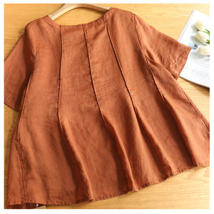 Áo T-shirt linen ngắn tay cổ tròn kiểu xòe - NU8524