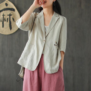 Áo khoác vest linen ngắn tay hai túi thêu nhành hoa - NU7190