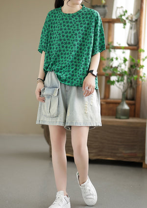 Quần sooc denim lưng thun một túi vuông kiểu sờn - NU7109