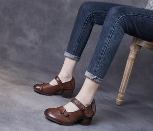 Giày da retro đế cao quai đan thủ công - OD1186