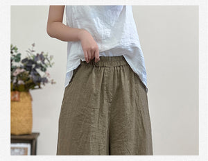 Quần baggy linen lưng thun ống rộng một màu - NU7218