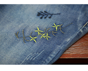 Quần baggy denim thêu mèo và lá cây - NU2449 - kamaka.vn - thời trang nhật