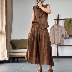 Áo sơ mi linen sát nách cổ đức khuy khuy tàu - NU7548