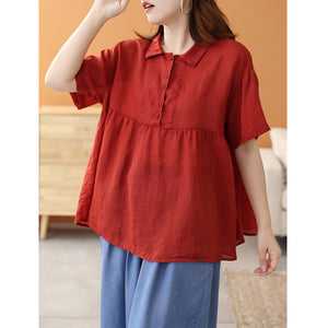 Áo sơ mi linen ngắn tay cổ pipi bốn khuy - NU7521