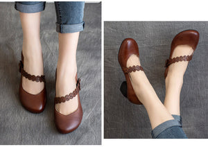 Giày da retro đế cao có quai đính hoa - OD0278