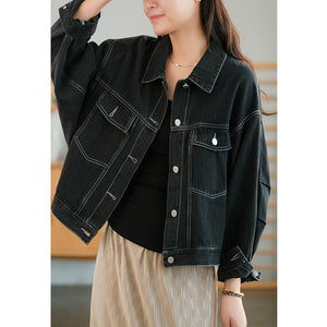 Áo khoác denim dài tay cổ đức hai túi chỉ nổi - NU7706