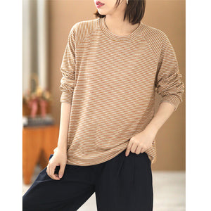 Áo T-shirt dài tay cổ tròn kẻ sọc nhỏ - NU7696