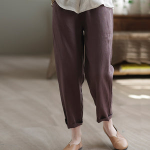 Quần baggy linen lưng thun ống đứng một khuy cài - NU7443