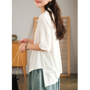 Áo T-shirt ngắn tay cổ tròn vạt chéo in những vòng tròn - NU7243