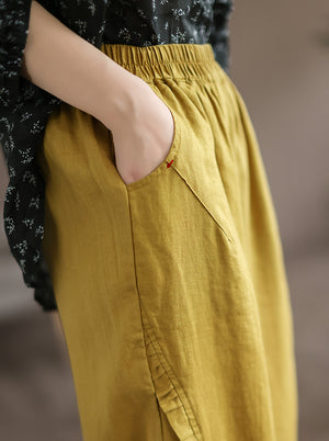 Quần baggy linen lưng thun viền xếp ly - NU7104