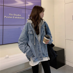 Áo khoác denim retro dài tay có mũ - NU7881