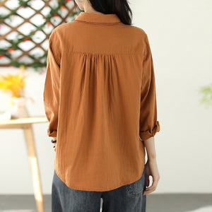 Áo sơ mi linen dài tay cổ pipi viền ren - NU8247