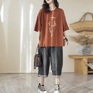 Quần baggy lửng denim lưng thun một túi vuông kiểu - NU8602