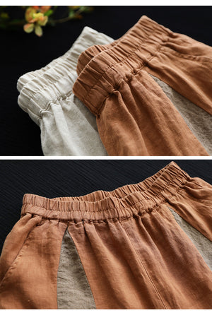 Quần baggy linen lưng thun phối vải màu gấu thắt dây - NU7367