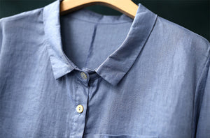 Áo sơ mi linen ngắn tay cổ đức khuy cài sát túi - NU5604