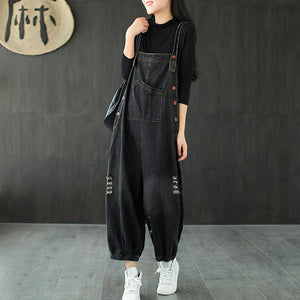 Quần baggy yếm denim retro túi kiểu sờn - NU6618