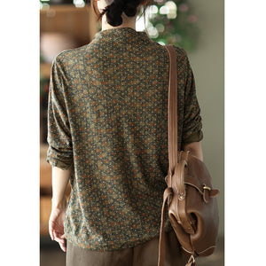 Áo T-shirt dài tay cổ đứng in hoa liti - NU8028