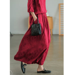 Quần baggy lưng thun ống rộng thêu hoa văn nổi - NU7542