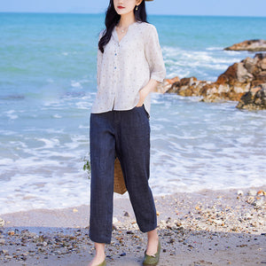 Quần baggy linen ống đứng hai túi khóa kéo - OD0608