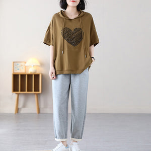 Áo hoodies ngắn tay in hình trái tim có túi - NU8488