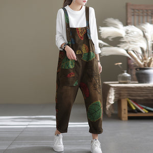Quần baggy yếm retro in lá màu sắc - NU6625