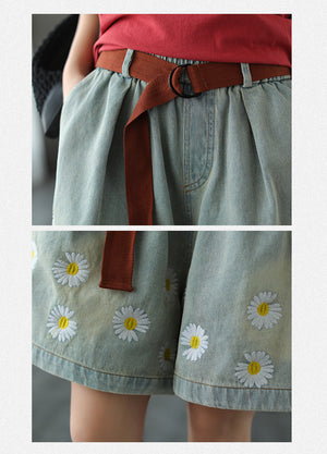 Quần sooc denim thêu hoa cúc - NU6808