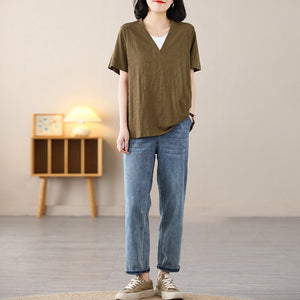 Áo T-shirt ngắn tay cổ V đơn sắc - NU8606