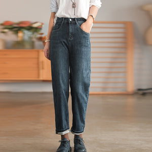 Quần baggy denim ống suông hai túi chéo retro - NU6440