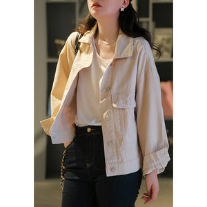 Áo khoác jacket denim dài tay cổ đức hai túi vuông - NU7746