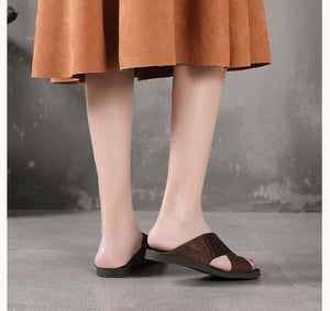 Dép da retro may tay đế bệt giày - NU5243