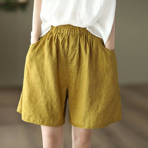 Quần sooc linen lưng thun hai túi chéo một màu - NU7039