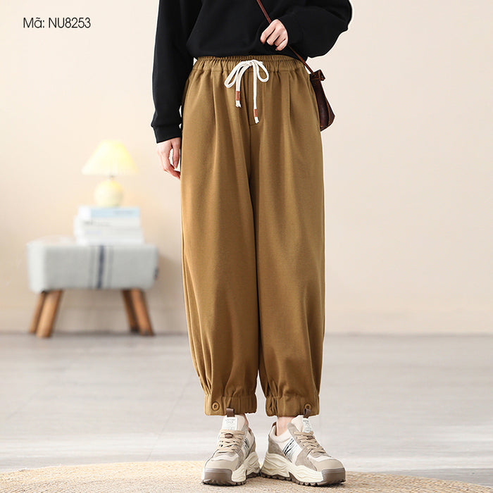 Quần baggy lưng thun có dây rút bo ống khuy cài - NU8253