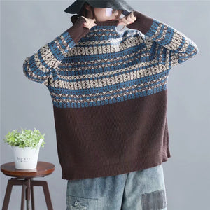 Áo len đan dài tay cổ lọ hoa văn cổ điển - NU6194