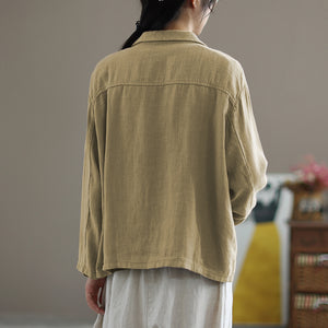 Áo khoác vest linen dài tay hai túi tròn in hoa lá - NU7873