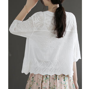Áo khoác cardigan linen ngắn tay thêu hoa văn cổ V - NU8663