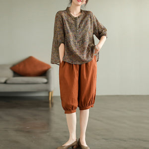 Quần sooc linen lửng lưng thun dây rút ống túm xếp ly - NU7411