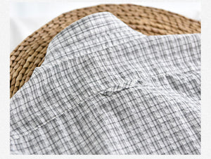 Áo sơ mi linen tay lửng cổ pipi kẻ sọc caro - NU6745