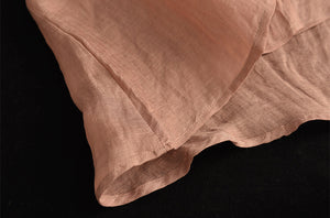 Áo sơ mi linen tay lửng cổ tròn bo viền khuy đôi - NU7408