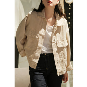 Áo khoác jacket denim dài tay cổ đức hai túi vuông - NU7746