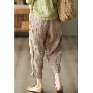 Quần baggy linen lưng thun dây rút ống túm xếp ly - NU7477