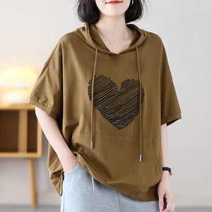 Áo hoodies ngắn tay in hình trái tim có túi - NU8488