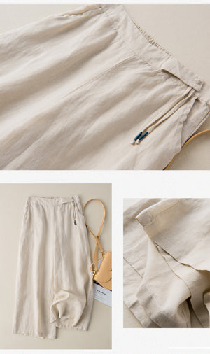 Quần baggy linen lưng thun kiểu dây rút ống rộng - NU8234