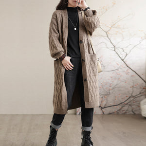 Áo khoác len trench coat dài tay kiểu bện thừng mắt cáo - NU7841